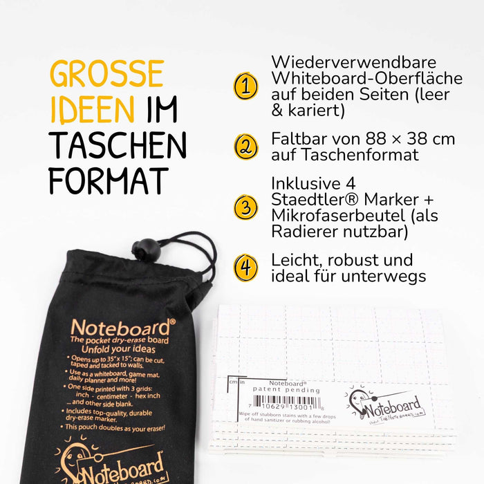 Stattys Noteboard – Faltbares Whiteboard mit 4 Markern