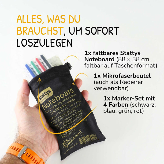Stattys Noteboard – Faltbares Whiteboard mit 4 Markern