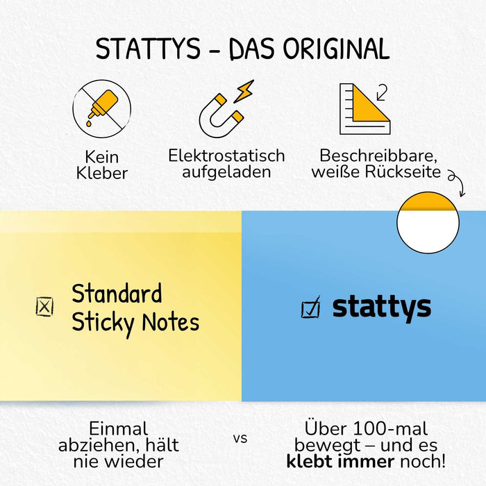 Stattys Notes XS (5 × 3,7 cm) – Elektrostatische Notizen für schnelle, kleine Gedanken