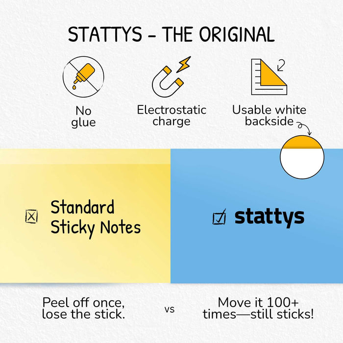 Stattys Notes XS (5 × 3,7 cm) – Elektrostatische Notizen für schnelle, kleine Gedanken