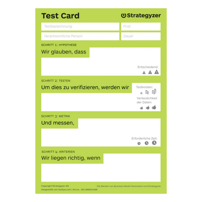 Strategyzer Business Model Test Card