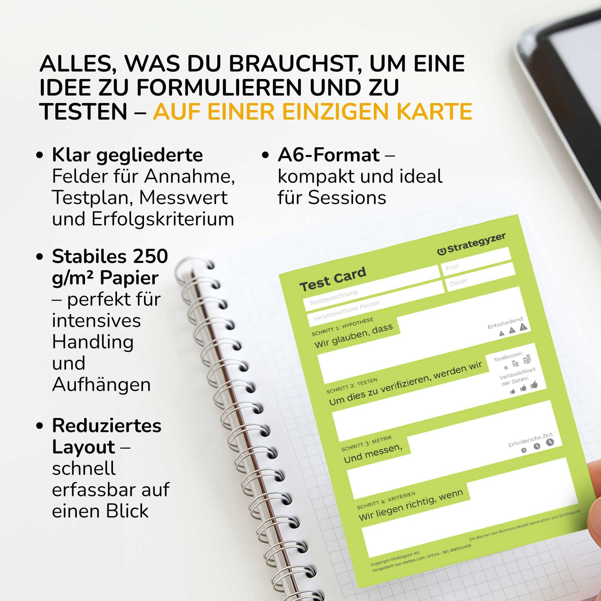 Testing Card Ideas Business Model Test Card for fast, clear idea validation — Stattys