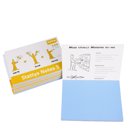 Stattys Notes S, pack of 5 in blue, electrostatic self-adhesive moderation cards, self-adhesive notepaper, sticky magnetic notes, moderation card, stattys, sticky notes, statty, static notes, notepad, pad for drawing